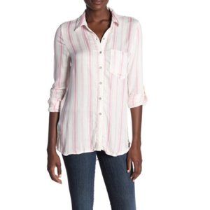 Love, Fire Pink and White Striped Button-Up Shirt